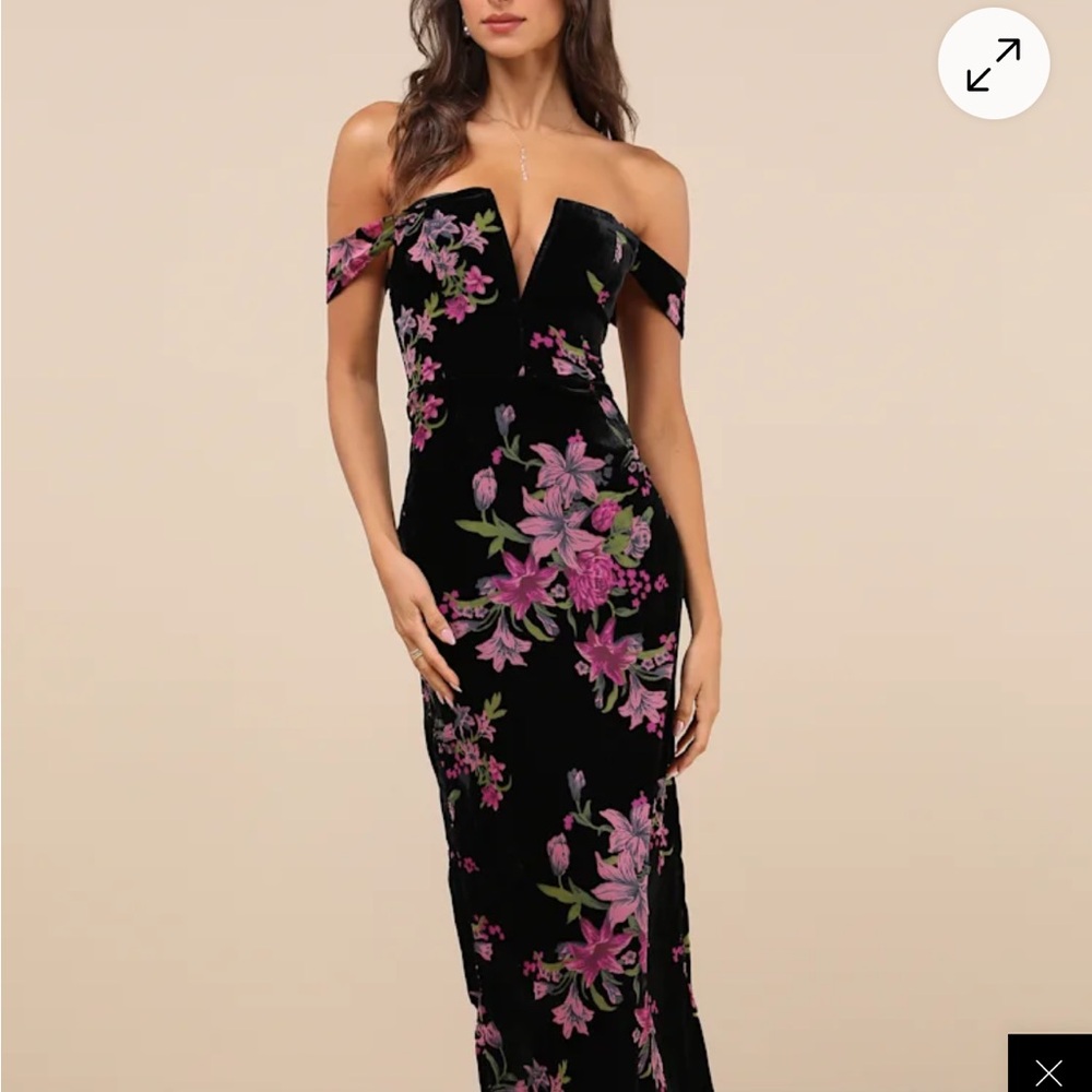 Lulu's Black Strapless Dress with Pink Floral Design